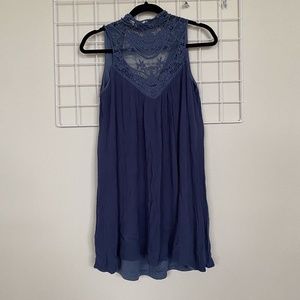 Stella Tweed Slate Blue Lace Top Dress Small